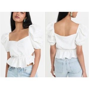 WAYF Womens Annalise Cut-Out Cropped Blouse Peplum white Top Shirt Size XS